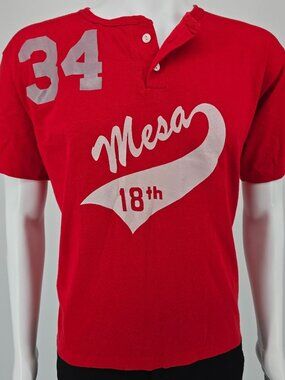 Vintage 1980s Soffe Shirts Mesa 18th #34 Baseball Jersey Henley T-Shirt (L)